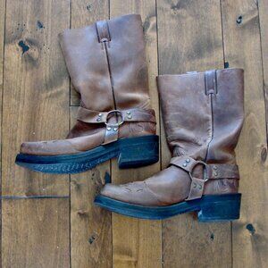 Boulet Brown Leather Harness Motorcycle Boots Mens Western Cowboy Size 9 E 9E